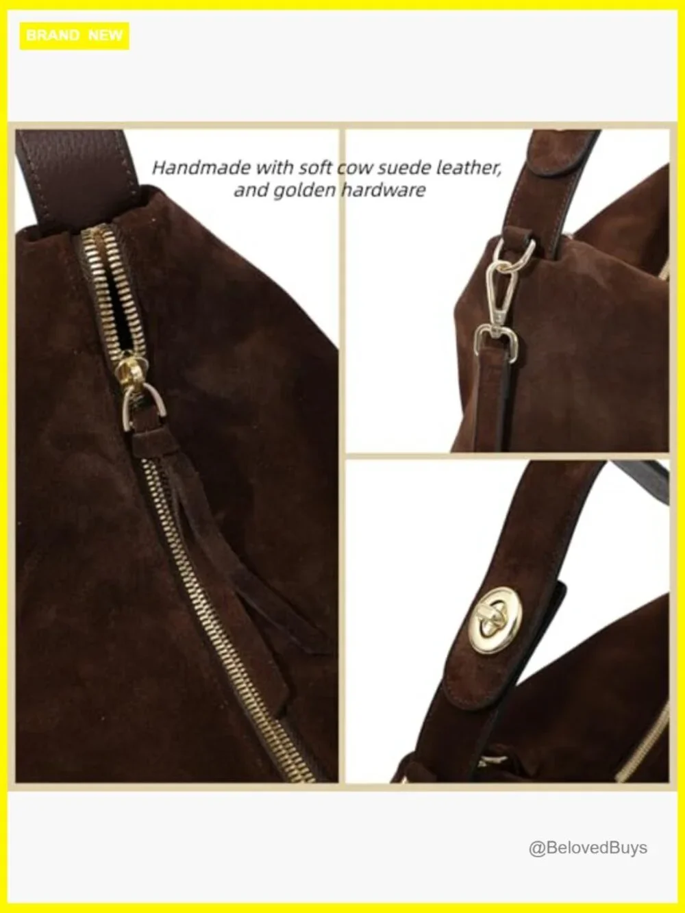 Genuine Suede Leather Hobo Bag - Tote Crossbody Shoulder Purse